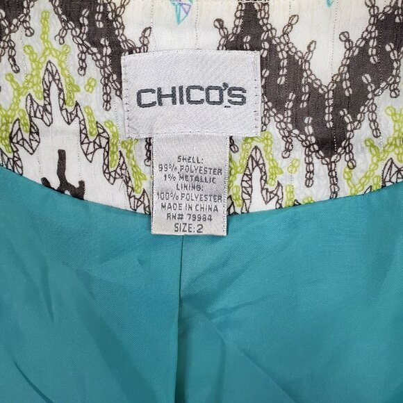 Chicos 2 Size L Jacket Sequin Blazer Zig-Zag Shimmer Chevron Fitted Sparkle - Picture 5 of 7